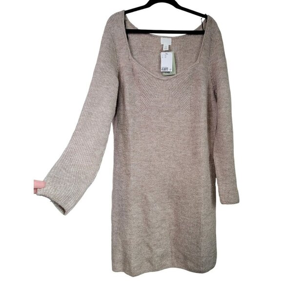 NWT H&M Women's Wool Blend Square Neckline Beige Knit Sweater Dress Size XXL - Picture 1 of 12